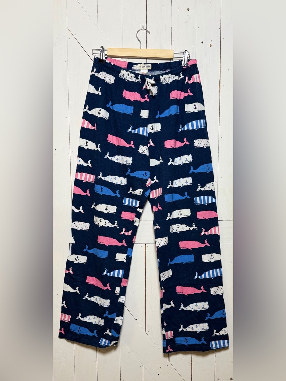 Little Blue House Hatley Whale Anchor Pajama Pants Large Navy Blue Preppy